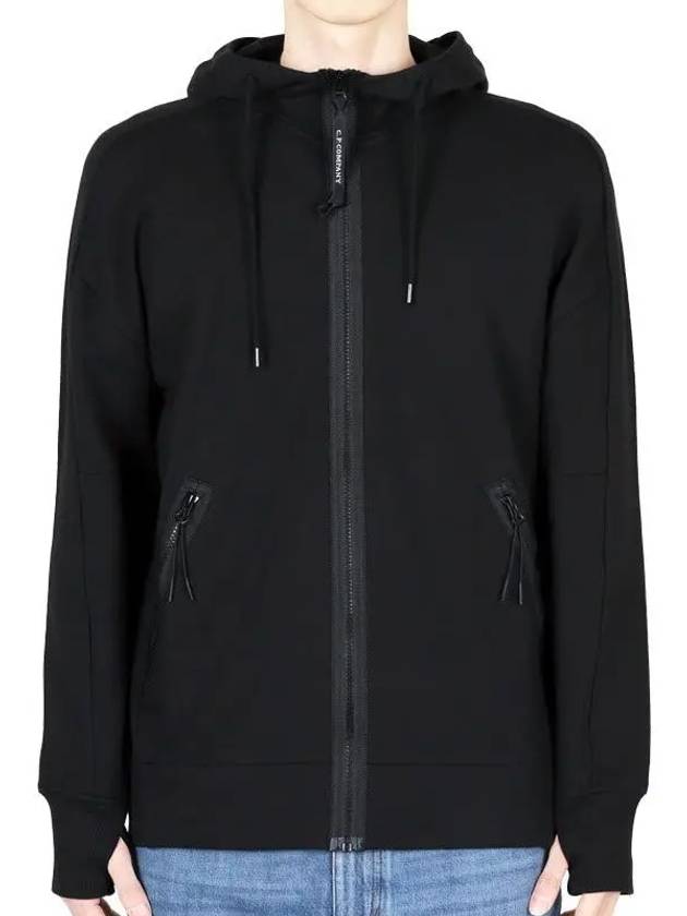 Diagonal Raised Fleece Zip-Up Hoodie Black - CP COMPANY - BALAAN 3