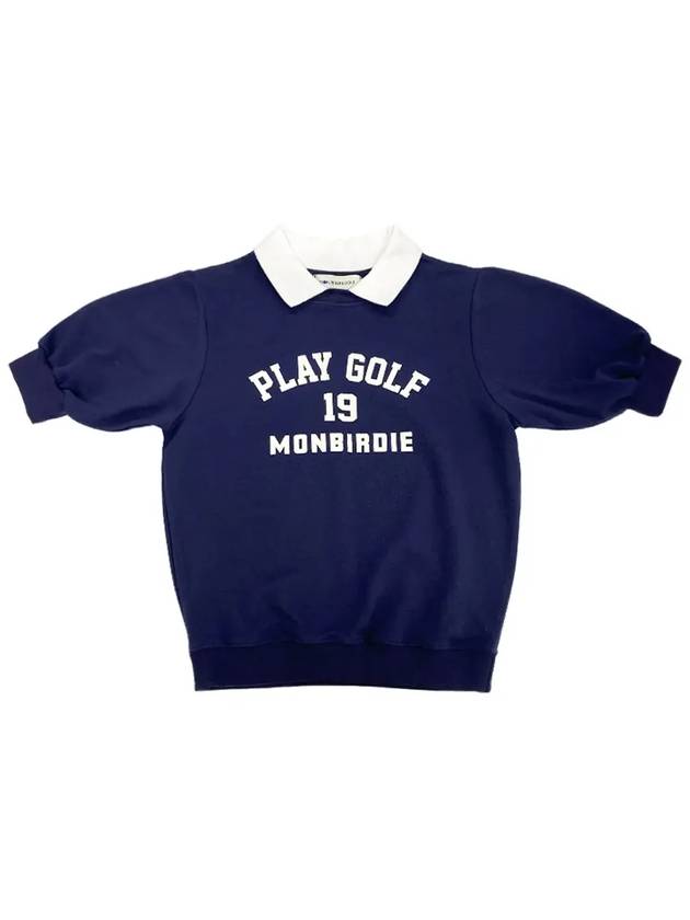 Women's Play Golf Collar Neck Short Sleeve T-Shirt Navy - MONBIRDIE GOLF - BALAAN 5