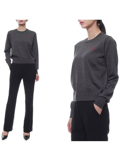 Heart Logo Crew Neck Merino Wool Knit Top Grey - AMI - BALAAN 2