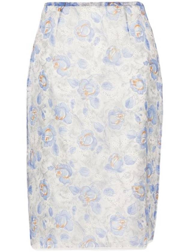 Printed nylon midi H line skirt blue - PRADA - BALAAN 1