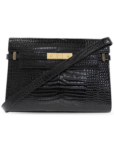 Manhattan Crocodile Effect Leather Shoulder Bag Black - SAINT LAURENT - BALAAN 1