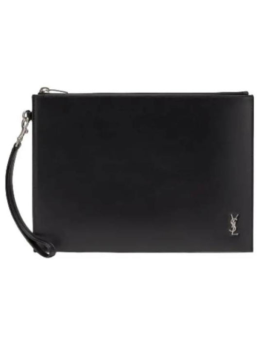 Mini Monogram Zipper Tablet Pouch Black Bag - SAINT LAURENT - BALAAN 1