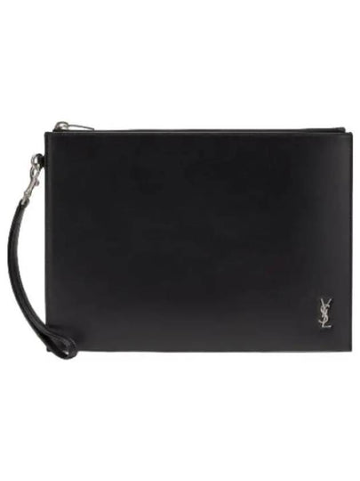 Tiny Monogram Silver Clutch Bag Black - SAINT LAURENT - BALAAN 2