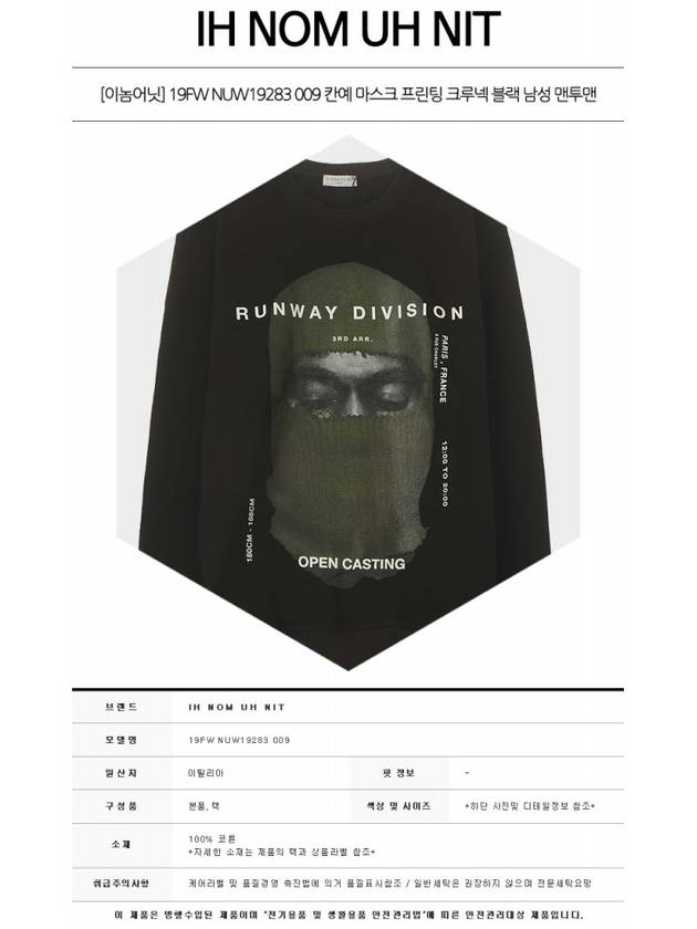 19FW NUW19283 009 Kanye Mask Printing Crew Neck Black Men's Sweatshirt TR - IH NOM UH NIT - BALAAN 2