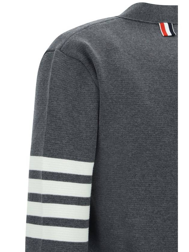 Cotton 4-Bar Milano Classic V-Neck Cardigan Medium Grey - THOM BROWNE - BALAAN 5