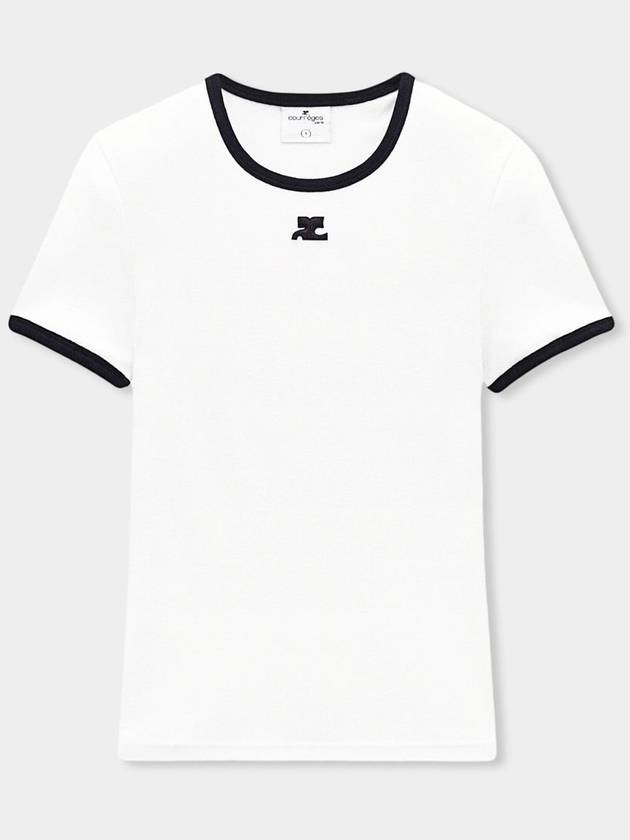 Courr ges Bumpy Contrast Short Sleeve T Shirt White Black - COURREGES - BALAAN 1