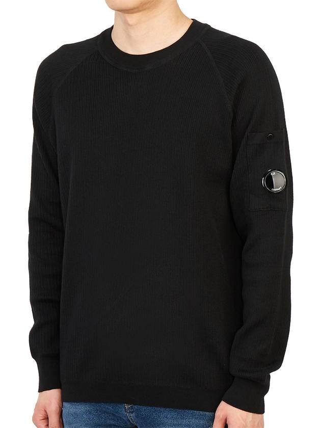 Lens Ribbed Crew Neck Knit Top Black - CP COMPANY - BALAAN 3