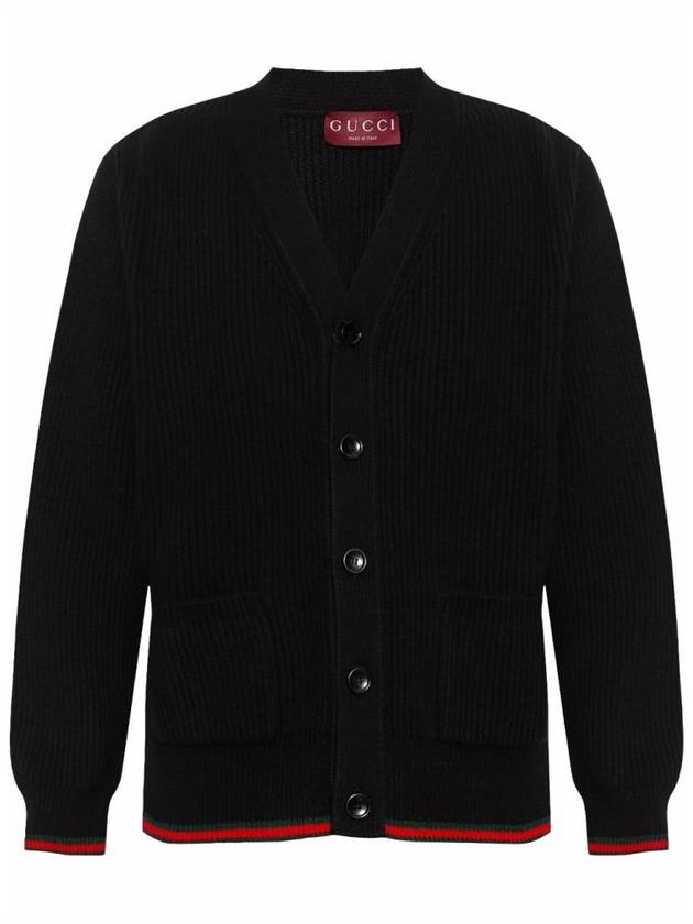 Wool Cashmere Web Logo Knit Cardigan Black 803963 XKD96 1060 - GUCCI - BALAAN 6