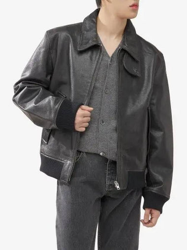 Helmut Lang Refurbished Leather Bomber Jacket Faded Black N06HM107001 - HELMUT LANG - BALAAN 1