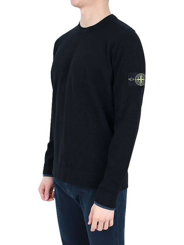 Logo Patch Crew Neck Knit Top Black - STONE ISLAND - BALAAN 4