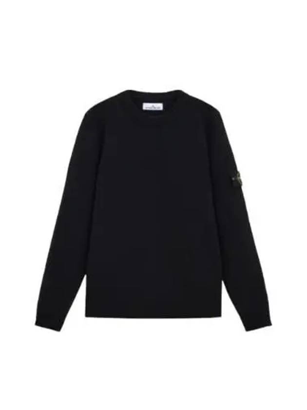 Logo Patch Lambswool Crewneck Knit Top Black - STONE ISLAND - BALAAN 2