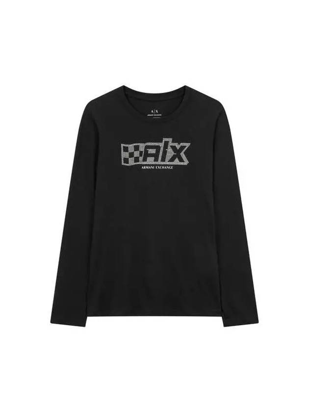 Women s Hotfix Lettering Crew Neck T Shirt Black - ARMANI EXCHANGE - BALAAN 1