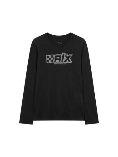 Women s Hotfix Lettering Crew Neck T Shirt Black - ARMANI EXCHANGE - BALAAN 1