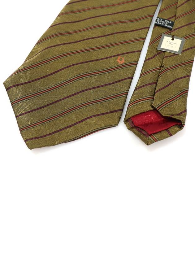 100 silk olive green striped pattern tie - DIOR - BALAAN 4