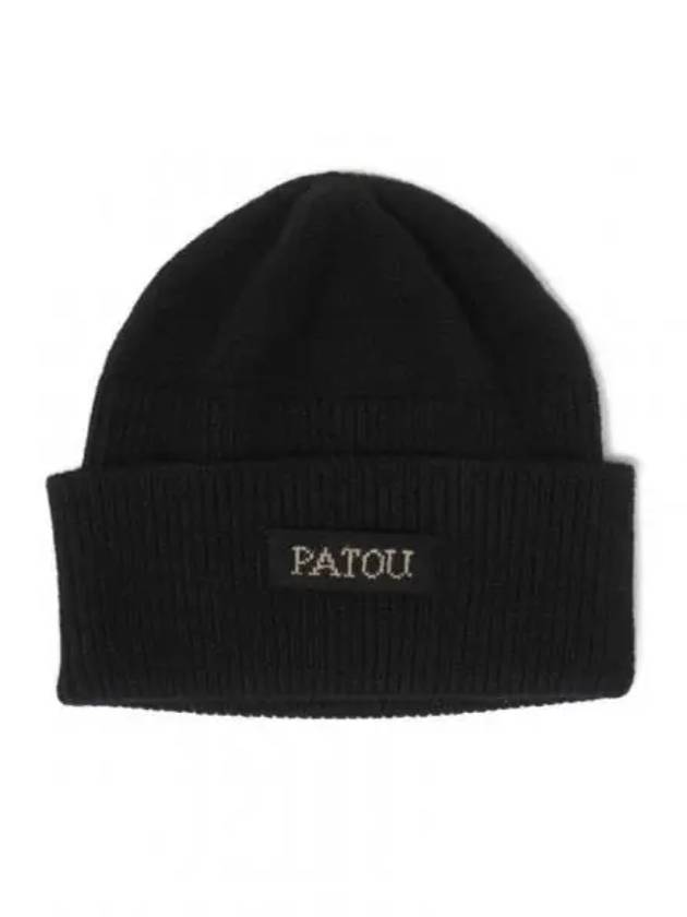 Logo Patch Wool Cashmere Beanie Black - PATOU - BALAAN 2