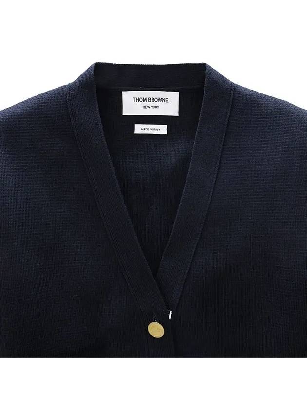 Cotton 4-Bar Milano Classic V-Neck Cardigan Navy - THOM BROWNE - BALAAN 3