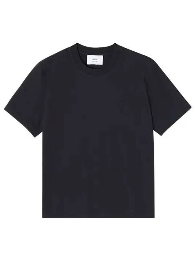 Tone On Tone Heart Logo Organic Cotton Short Sleeve T-Shirt Black - AMI - BALAAN 5