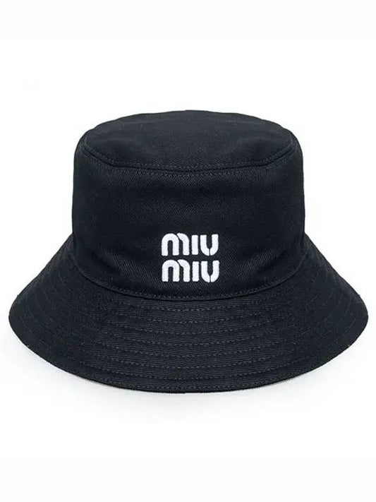 Logo Drill Bucket Hat Black White - MIU MIU - BALAAN 2