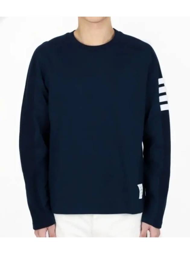 4-Bar Striped Cotton Long Sleeve T-Shirt Navy - THOM BROWNE - BALAAN 2