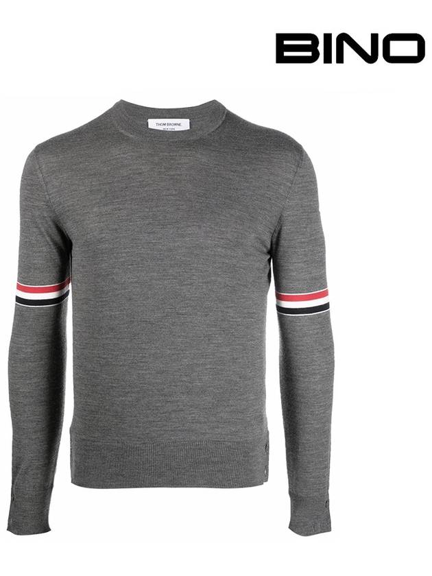 Merino Striped Crew Neck Knit Top Grey - THOM BROWNE - BALAAN 2