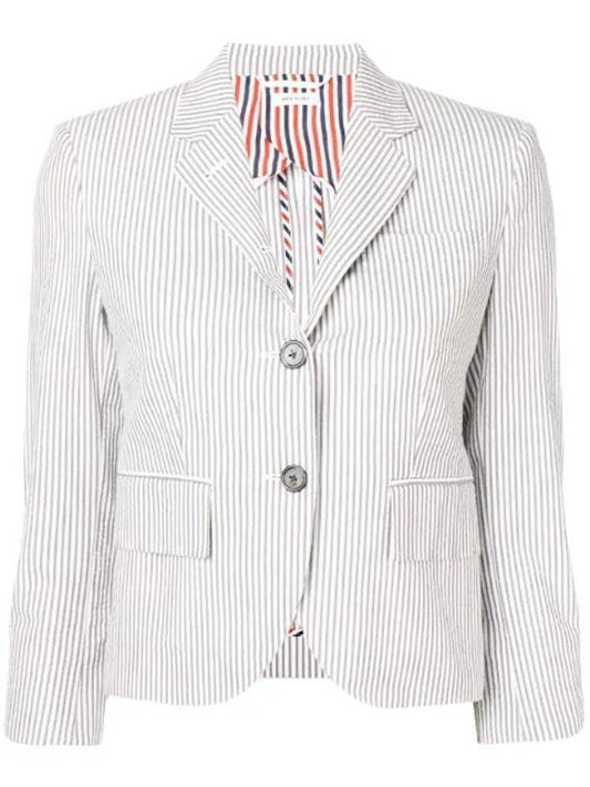 striped seersucker half-line single jacket gray - THOM BROWNE - BALAAN 1