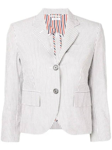 Striped Seersucker Half Line Single Jacket Grey - THOM BROWNE - BALAAN 1