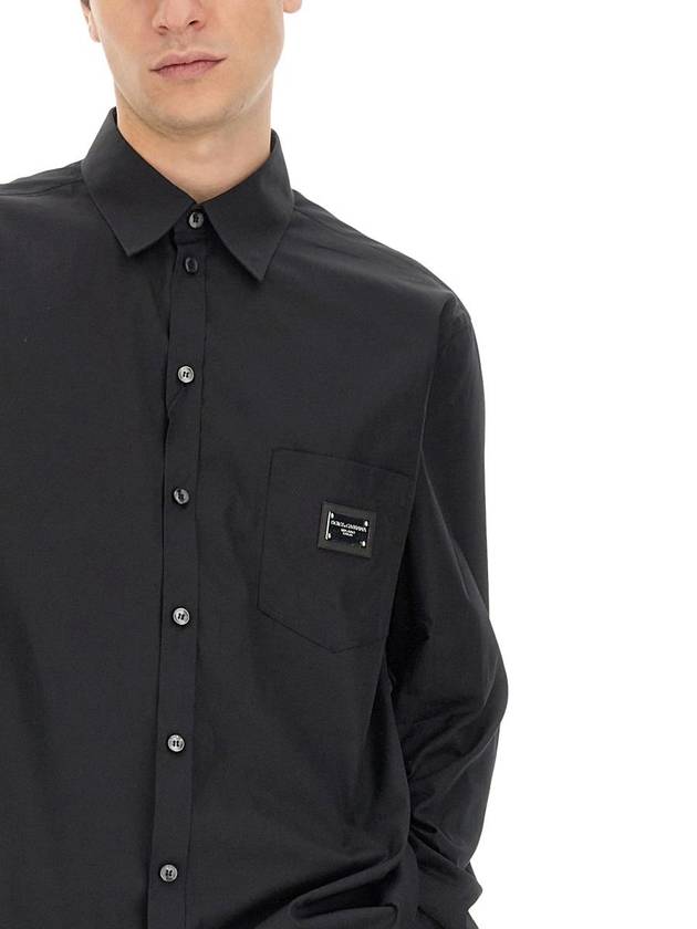 Logo Plaque Martini Cotton Long Sleeve Shirt Black - DOLCE&GABBANA - BALAAN 7