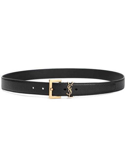 Men's Monogram Grain Leather Belt Gold - SAINT LAURENT - BALAAN 2