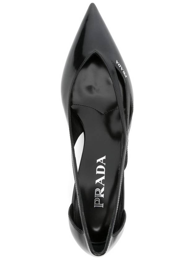 Women's Brushed Leather Cut-Out Pumps Black - PRADA - BALAAN 5