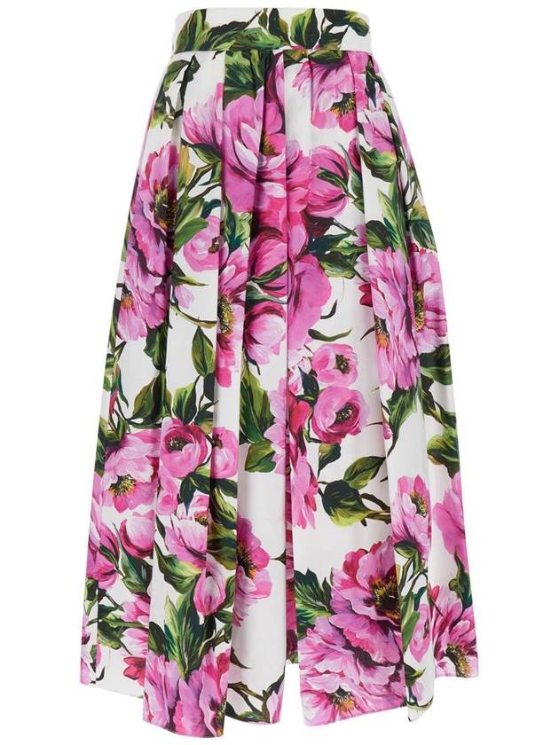 Pink Circle Midi Skirt With All-Over Peony Motif In Cotton Woman - DOLCE&GABBANA - BALAAN 1