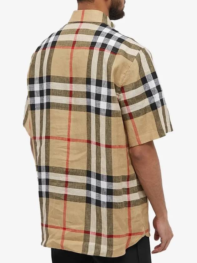 Linen Tartan Check Short Sleeve Shirt Brown - BURBERRY - BALAAN 5