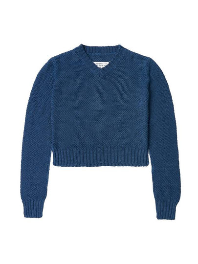 V-neck Basket Weave Hemp Knit Top Blue - MAISON MARGIELA - BALAAN 2