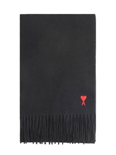 Small Heart Logo Classic Wool Scarf Black - AMI - BALAAN 2