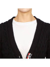 Merino Wool Crisscross Cable Stitch 3/4 Sleeve V-Neck Cardigan Navy - THOM BROWNE - BALAAN 10