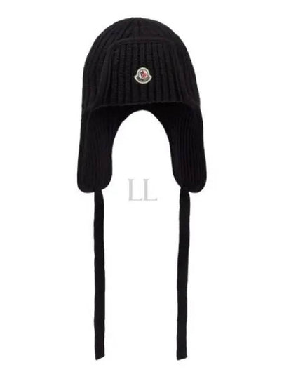 Logo Patch Wool Beanie Black - MONCLER - BALAAN 2