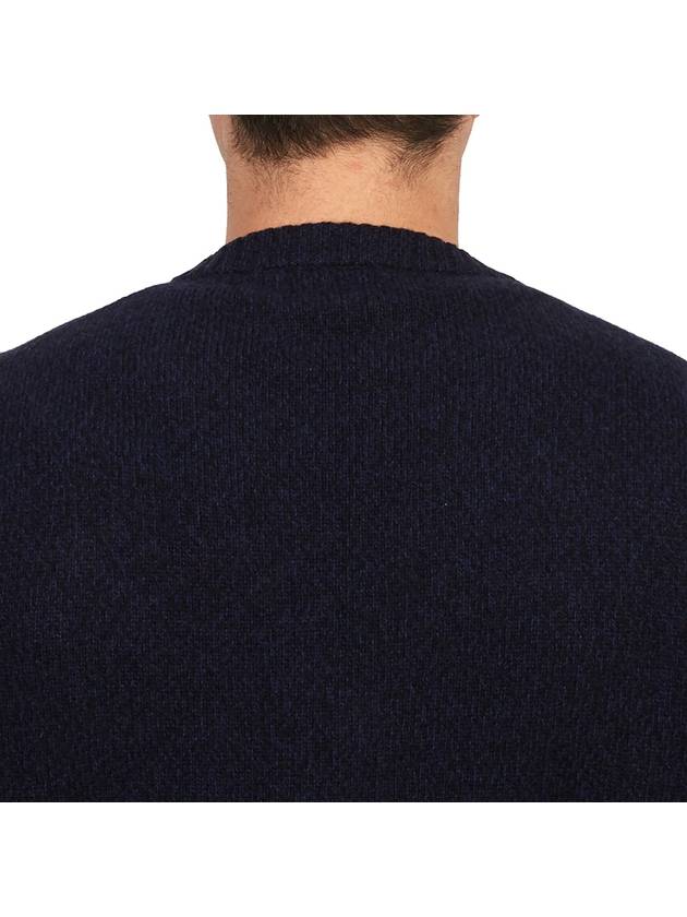 Heart Logo V Neck Cashmere Cardigan Navy - AMI - BALAAN 8