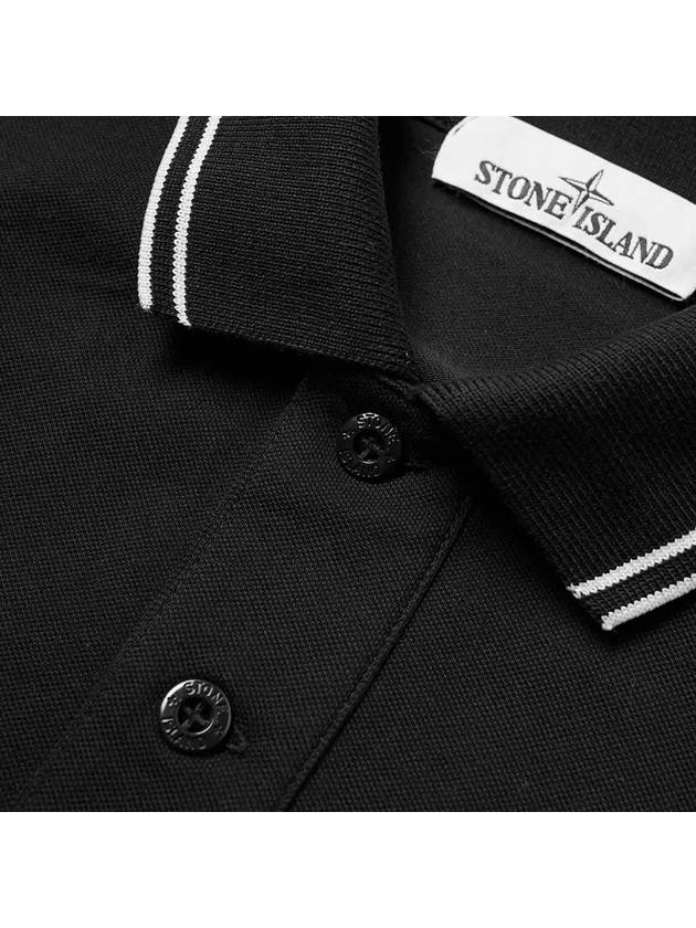 Men's Two Line Wappen Patch Cotton Short Sleeve Polo Shirt Black - STONE ISLAND - BALAAN 3