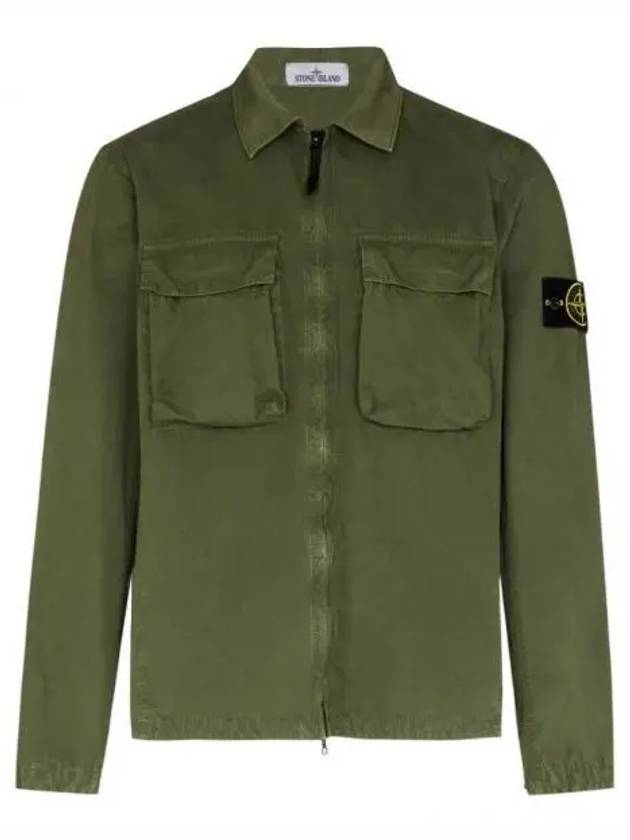 Front Pocket Wappen Patch Overshirt Zip-Up Jacket Khaki - STONE ISLAND - BALAAN 2