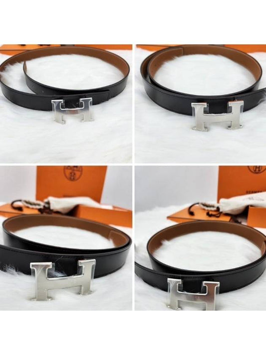 H buckle leather double sided belt black brown silver 32mm H064544CB86 - HERMES - BALAAN 2