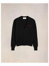 Red Heart Logo Merino Wool Cardigan Black - AMI - BALAAN 2