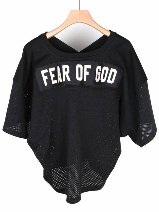 V-neck mesh football jersey short sleeve t-shirt black - FEAR OF GOD - BALAAN.