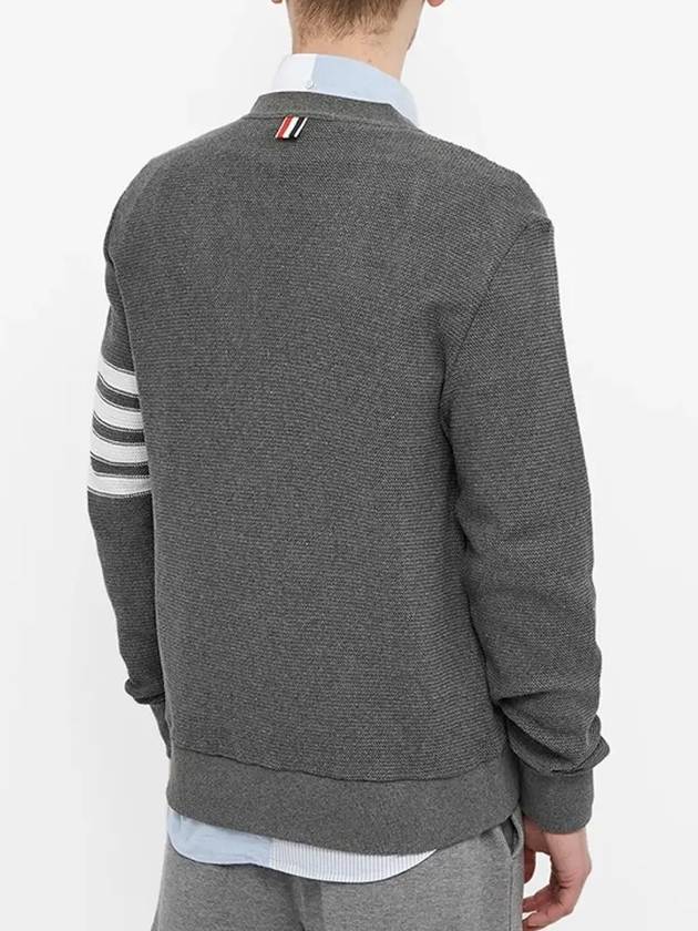 4 Bar Open Raschel Stitch V Neck Cardigan Grey - THOM BROWNE - BALAAN 5