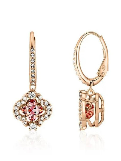 Una Sparkling Dance Clover Drop Earrings Pink Rose Gold - SWAROVSKI - BALAAN 2