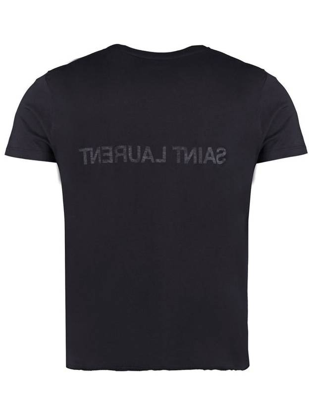 Reverse Logo Print Cotton Short Sleeve T-Shirt Navy - SAINT LAURENT - BALAAN 3