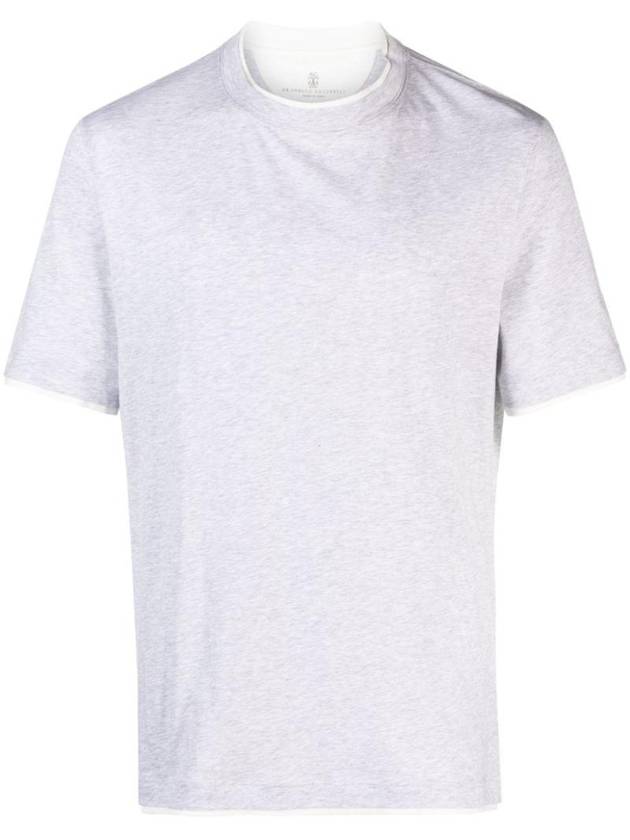 Men's Layered Effect Short Sleeve T-Shirt Grey - BRUNELLO CUCINELLI - BALAAN 1