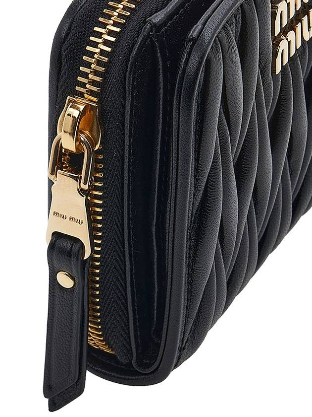 Matelasse Logo Zip Around Half Wallet Black - MIU MIU - BALAAN 5