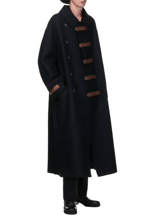 Men's Black Strap Oversized Long Coat HX C29 114 1 - YOHJI YAMAMOTO - BALAAN 1