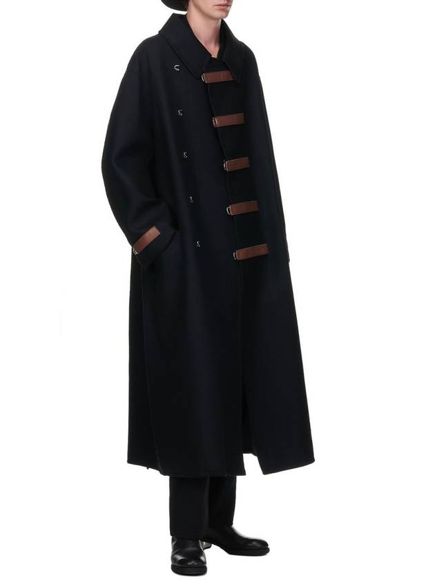 Men s Black Strap Oversized Long Coat HX C29 114 1 - YOHJI YAMAMOTO - BALAAN 1