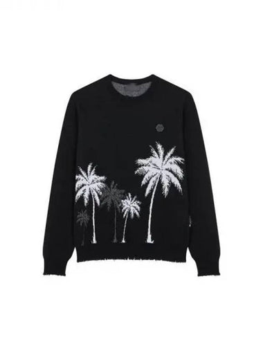 Men's Glitter Palm Tree Crew Neck Sweater Black 270365 - PHILIPP PLEIN - BALAAN 1