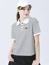 Doyou Know MC Women s Petite Stripe Loose Fit Short Sleeve White T shirt DO3242TS81 1 - DOYOUKNOWMC GOLF WEAR - BALAAN 1